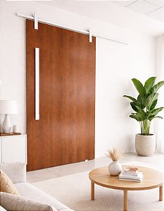 Porta Carvalho 100 cm + Kit de Correr Aluminum 2 m + Puxador Flat Aluminum 1 m Branco