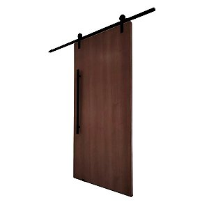 Porta Madeira Imbuia 90cm + Kit De Correr 2m + Puxador Flat Aluminum 1m Preto