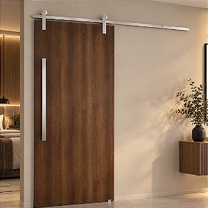 Porta Madeira 90cm + Kit Correr 2m + Puxador Flat 1m Polido