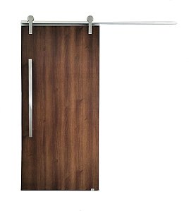 Porta Imbuia 100 cm + Kit de Correr Aluminum 2 m + Puxador Flat Aluminum 1 m Escovado