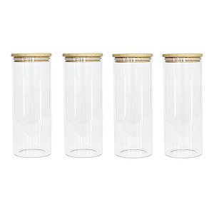 Kit 4 Potes Herméticos de Vidro com Tampa de Bambu 1500ml
