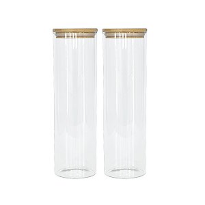 Kit 2 Potes Herméticos de Vidro com Tampa de Bambu 2000ml