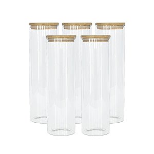 Kit 5 Potes Herméticos de Vidro com Tampa de Bambu 2000ml