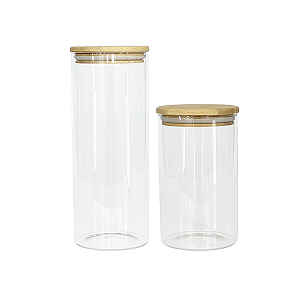 Kit 2 Potes Herméticos de Vidro com Tampa de Bambu 1L e 1,5L