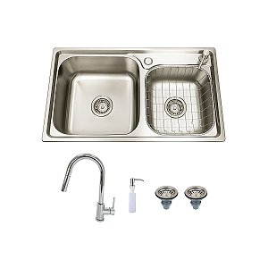Cuba Gourmet Dupla Inox 304 Escovado e Torneira Line Cromada