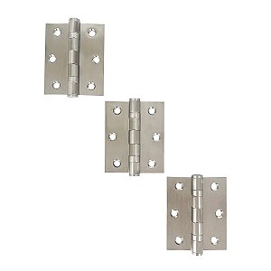 Dobradiças Para Portas Aço Inox Escovado 304 3,0" × 2,5" × 2 mm - 3 UN