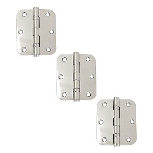 Dobradiças Aço Inox 304 Polido 3,5" × 3,0" × 2 mm Cantos Arredondados - 3 UN