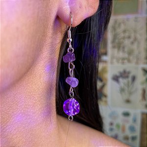 Brinco de Ametista e Dado Roxo Aesthetic