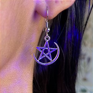 Par de Brinco Pentagrama Pingente Meia Lua