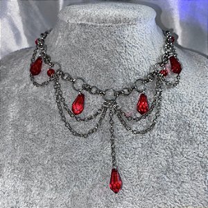 Choker Colar Gótica de Pingente Prateada