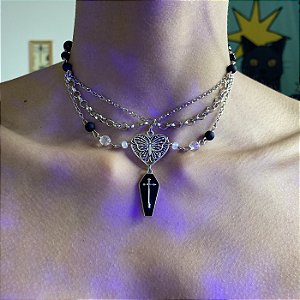 Choker Gargantilha Pingente de Caixão Preto