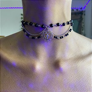 Colar de cruz Alternativo Choker gótica Preta