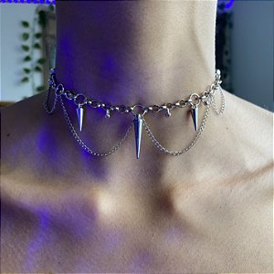 Colar prata Cyberpunk Spikes Alternativo
