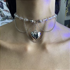 Choker colar com pingente de coração prata