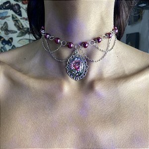 Choker gótica Relicário Vinho