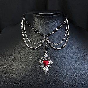 Colar Gótico Choker pingente coração vermelho