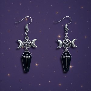 Brincos de caixão preto pingente de lua