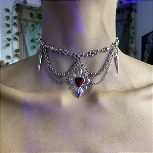 Colar Choker Gótico Alternativo Coração spikes