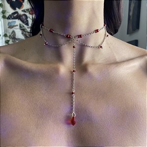 Choker Estilo Rosário Vermelha