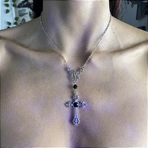 Colar Alternativo Básico Pingente de cruz