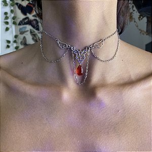 Choker Aço Inox Gargantilha Cristal vermelho