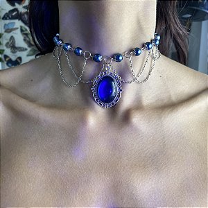 Colar gótico Relicário azul