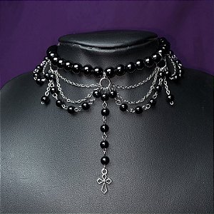 Colar Vintage com tripla corrente de Pérola Aço Inox