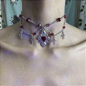 Colar Choker Gótico Feminino Coração Aço Inox