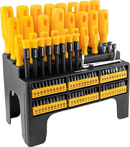 Jogo de chaves fenda/phillips/hexalobular/precisão com 100 peças VONDER