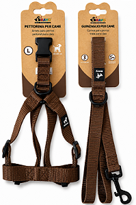 Conjunto Peitoral + Guia para Cães Marrom - 20 a 35kg