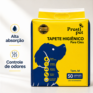 Tapete Higienico Presti Pet Premium tamanho M 60x60 cm com 50 un