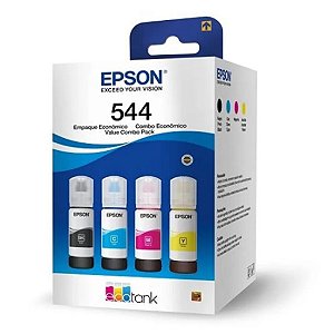 Kit com 4 Garrafas de Tinta Epson, Preto, Ciano, Magenta, Amarelo, T544520-4P, 1 UN