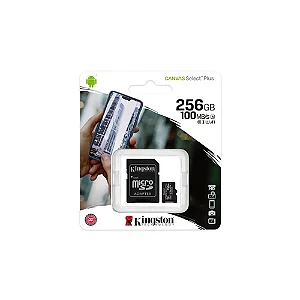 Cartão de Memória Kingston Select Plus 256 GB Micro SD Classe 10 com Adaptador - SDCS2/256GB