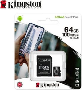 Cartão de Memória Kingston Select Plus 64 GB Micro Classe 10 com Adaptador - SDCS2/64GB - 138222