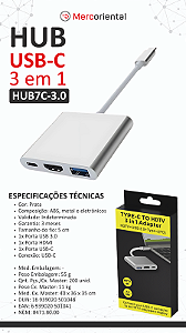 HUB USB-C 3 EM 1 HUB7C-3.0