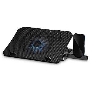 Base para Notebook até 15,6 Polegadas 1 Cooler e 2 Portas USB com Suporte para Smartphone Preto Goldentec Get - 65964