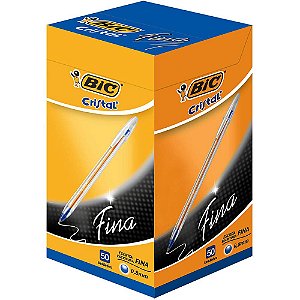 Caneta Esferográfica 0.8mm Cristal Fina Azul - Bic - Caixa com 50 Unidades - 585629