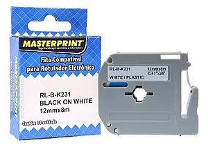 Fita Rotuladora Brother M-K231 12 mm 8 Metros Preto no Branco Masterprint - M-K231