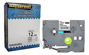 Fita para Rotulador Masterprint TZc-231 TZe-231 TZ-231 12mm x 8m Branco/Preto Compatível para Brother
