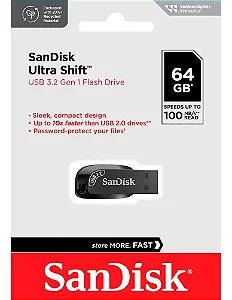 Pen Drive Sandisk 64GB Ultra Shift 3.0 Preto - SDCZ410-064G-G