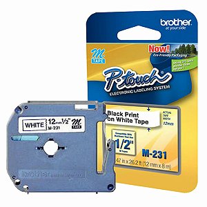 Fita Rotuladora Brother M231 Original 12 mm 8 Metros Preto no Branco - M231