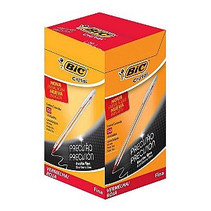 Caneta Esferográfica 0,8mm Cristal Precisão Vermelha - Bic - Caixa com 50 Unidades - 254967