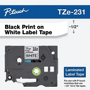Fita Rotuladora Brother Original 12mm Preto no Branco - TZe231
