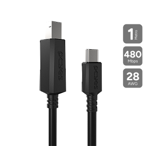 Cabo Para Impressora Dados Usb Tipo-C Para Usb B 2.0 - Preto - 1 Metro - Pucbp-1