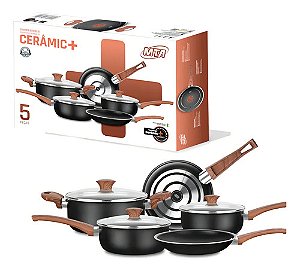 Conjunto De 5 Panelas Antiaderente Mta Ceramic Preto Preto