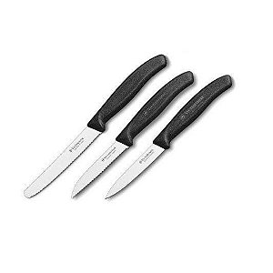 Conjunto De Cozinha 3 Facas Swiss Classic Multiuso Preto Victorinox
