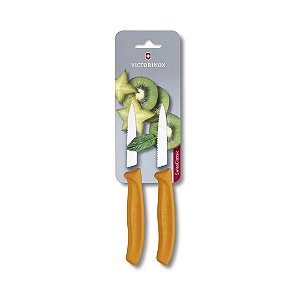 Conjunto De Cozinha 2 Facas Swiss Classic 8cm Lâmina Serrilhada Laranja Victorinox