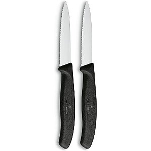 Conjunto De Cozinha 2 Facas Swiss Classic 8cm Lâmina Serrilhada Preta Victorinox