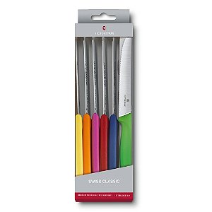 Conjunto De Cozinha 6 Facas Swiss Classic de Mesa Coloridas Victorinox