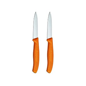 Conjunto De Cozinha 2 Facas Swiss Classic 8cm Lâmina Lisa Laranja Victorinox